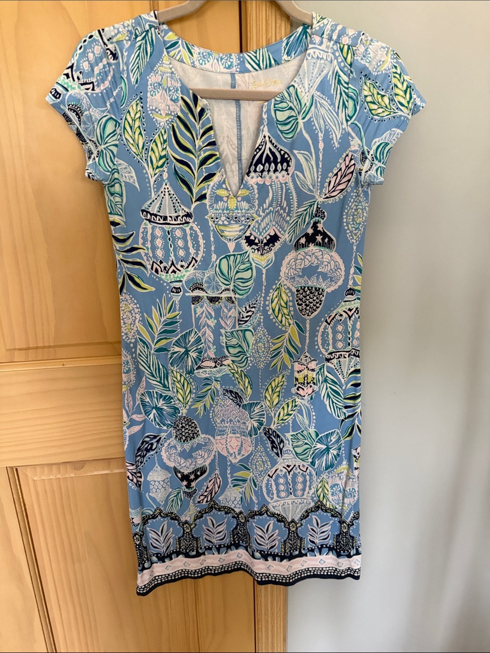 Lilly Pulitzer Blue Tropical Lantern Print Knit Shift Dress XS
